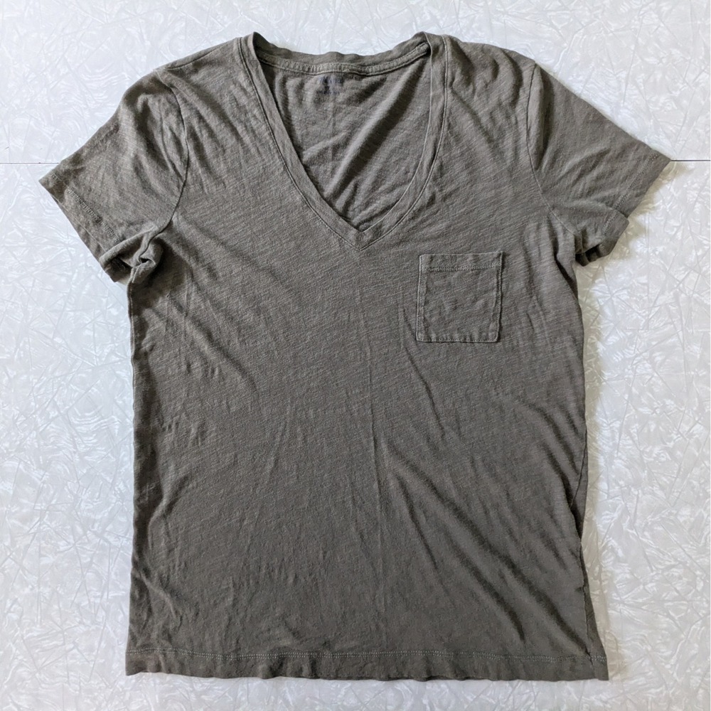 Madewell Small Slub Cotton V-Neck Pocket Tee Olive Green Short Sleeve T-Shirt